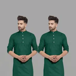 VS MALL Men Green Kurtas-image-7