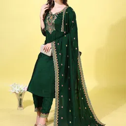 KALINI Women Ethnic Motifs Printed A-Line Kurta with Trousers & Dupatta-image-92