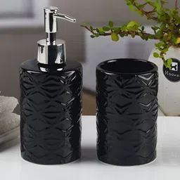 Kookee Black 2 piece Abstract Ceramic Bath Accessories Set-15