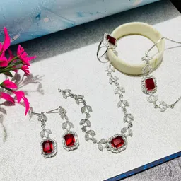 TIYARA Silver-Plated Artificial Stones Studded Jewellery Set-16
