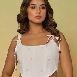KASYA Women Embellished Square Neck Shoulder Straps Cotton Corset Crop Top-image-80