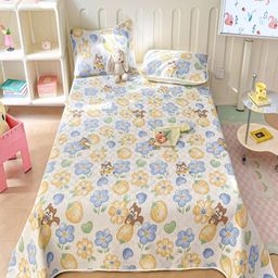 JC HOME Beige & Blue Printed 240 TC Double King Bed Set-2 m X 2.25 m-image-93