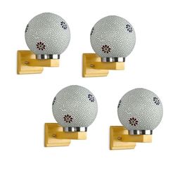 1ST TIME White & Brown 4 Pcs Printed Glass Spherical Shaped Wall Lamps-picture-45