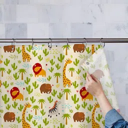 ArtzFolio White & Green Animal Printed Waterproof Shower Curtain-12