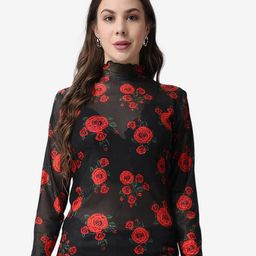 Popwings Women Floral Printed High Neck Rose Revival Top-image-64