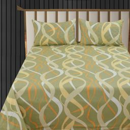 Nivasam Olive Green & Yellow 400 TC King Bedsheet with 2 Pillow Covers-image-10