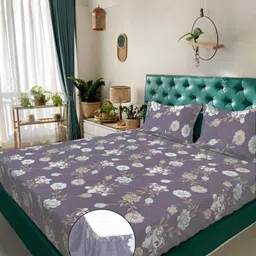 KLOTTHE Blue Printed 300 TC Bedsheets PolyCotton King Bedsheet Set 2.5 m x 2.25 m-picture-49