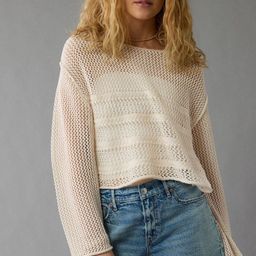 AMERICAN EAGLE OUTFITTERS Women Open Knit Self Design Long Sleeve Crop Pullover-picture-47