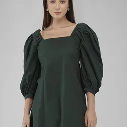 IZEL Women Square Neck Cotton A-Line Mini Dress-image-72