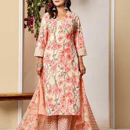 KALINI Women Floral Printed Regular Thread Work Pure Cotton Kurta with Trousers & With Dupatta-picture-6