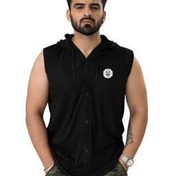 BEYOU FASHION Black Hooded Sleeveless Regular Fit T-shirt-image-77