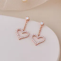 GC PREMIUM JEWELLERY Rose Gold-Plated Stainless Steel Cubic Zirconia Studded Drop Earrings-image-36