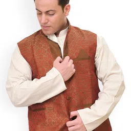 Exotic India Woven-Design Nehru Jacket-image-18