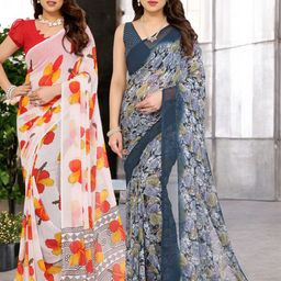 Moda Rapido Women Pack of 2 FloralPrinted Pure Georgette Saree-image-97