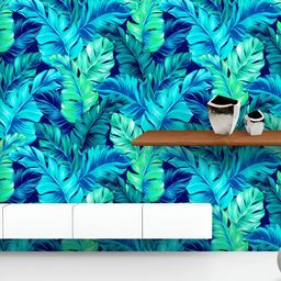 ArtzFolio Printed UV-Resistant Anti-Bacterial Turquoise Green Tropical Leaves Peel & Stick Wallpaper-image-72