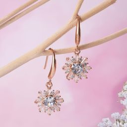 DressBerry Rose Gold-Plated American Diamond Studded Floral Shaped Drop Earrings-54