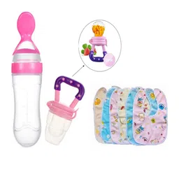 Kritiu Kids New Born Feeding Starter Kit With 3 Cotton Waterproof Bibs - Pink-image-80