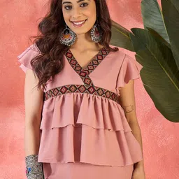 Sangria Ruffle V-Neck Flutter Sleeve Top-image-39