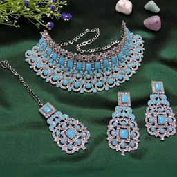 VATSALYA creation Rhodium-Plated Artificial Stones Jewellery Set-image-95