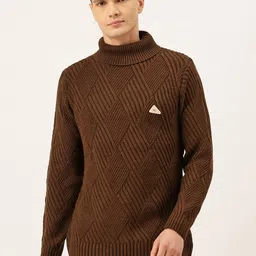 Monte Carlo Geometric Self-Design Turtle Neck Woollen Pullover-picture-14