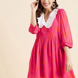 PANIT Polka Dot Print Puff Sleeve Georgette A-Line Dress-image-75