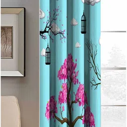 Aura Blue & Green Tree Printed Light Blocking Long Door Curtain-image-40