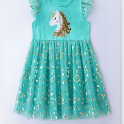 INCLUD Girls Graphic Printed Flutter Sleeve Fit & Flare Dress-image-93