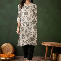 Sangria Floral Printed V-Neck Straight Kurta-53