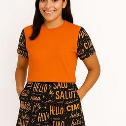 GAB Colourblocked Printed Pure Cotton Round Neck Top With Short Co-Ords-picture-6