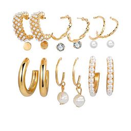 Inara Robes Set of 9 Brass Stunning Gold Plated Pearl Hoop Earring Set-image-14