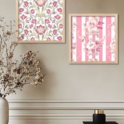 WALLLANE Brown & White 2 Piece Wood Floral and Botanical Wall Paintings-33