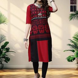 HERE&NOW Women Pack of 3 Ethnic Motifs Printed Round Neck Crepe Straight Kurta-image-59