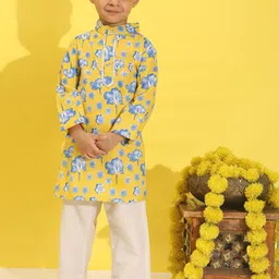 Cutiekins Boys Floral Printed Kurta with Pyjama-image-44