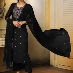 DIVASTRI Women Floral Embroidered Regular Straight Kurta with Trousers & Dupatta-picture-32