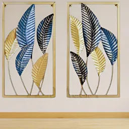 Artisans Bazar 2-Pcs Blue Leaf Pattern Metal Wall Hangings-image-64
