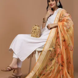 Kaizen TEXO FAB Ethnic Motifs Printed Organza Dupatta image 5