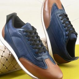 Roadster Men Blue & Tan Colourblocked Round Toe Lace Up PU Sneakers-picture-16