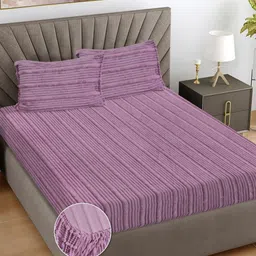 FABINALIV Purple Striped 300 TC Woollen King Bedsheet Set 2.5m x2.25 m-image-92