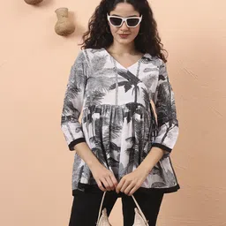 Yufta Women Tropical Printed Pure Cotton Peplum Top-image-81