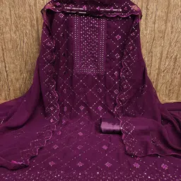 SHADOW & SAINING Floral Sequinned Silk Georgette Unstitched Dress Material-image-92