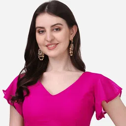 HERE&NOW V-Neck Bell Sleeve Readymade Saree Blouse-picture-28
