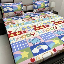 Pure Decor Blue & Pink Cartoon Characters 220 TC Queen Bedsheet with 2 Pillow Covers-image-41