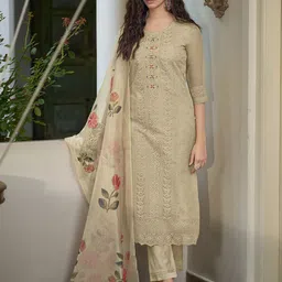 MOJILAA Ethnic Motifs Embroidered Thread Work Straight Kurta With Trousers & Dupatta-17