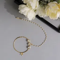 CURIO COTTAGE Gold-Plated Artificial Stones Studded And Beaded Chained Nosepin-0