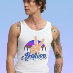 Uniplanet store Printed Cotton Innerwear Vests UVM-BELIEVE-WHT-S-39