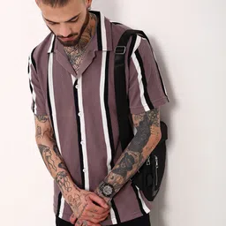 SHOWOFF Men Comfort Relaxed Fit Cuban Collar Vertical Striped Cotton Casual Shirt-image-72