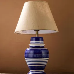 Fabindia Blue & White Ceramic Industrial Frustum Shaped Table Lamp With Bulb-picture-13