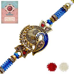MEIRA JEWELLERY Peacock Designer Beaded Rakhi With Greeting Card & Roli Chawal-73