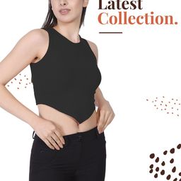 Moda Rapido Women Round Neck Sleeveless Ribbed Tank Crop Top-image-71