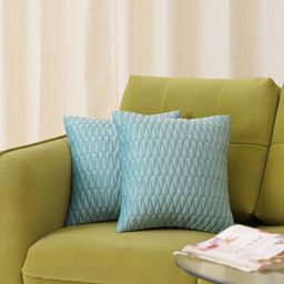 HOME 360 Sea Green 2 Pieces Geometric Printed Velvet Square Cushion Covers-1